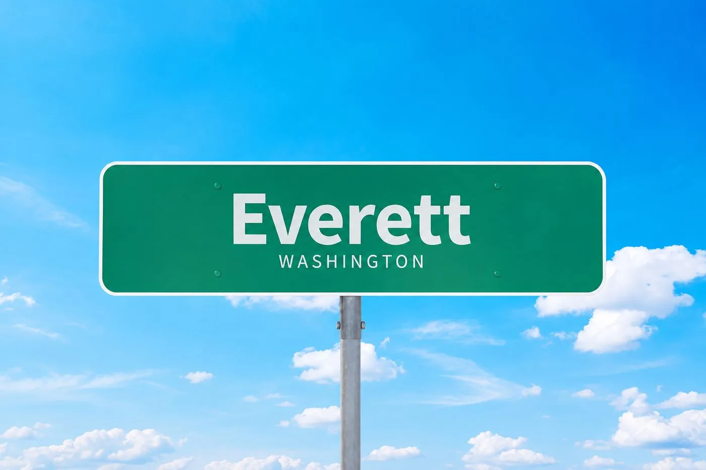A green highway sign reading Everett, Washington