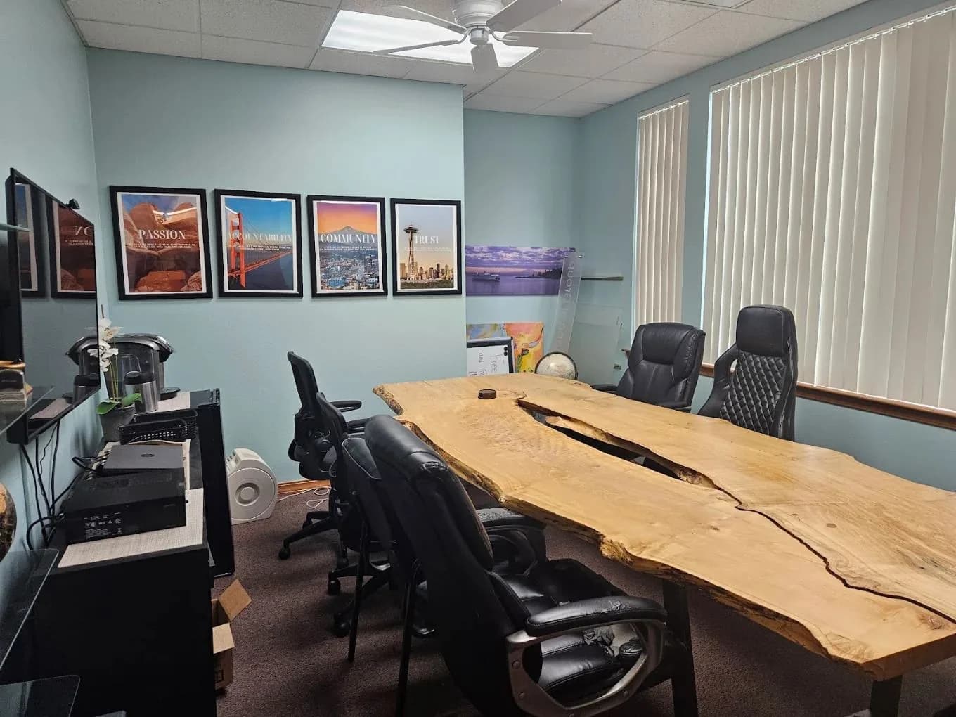The meeting room inside the Maris & Associates office in Everett, WA